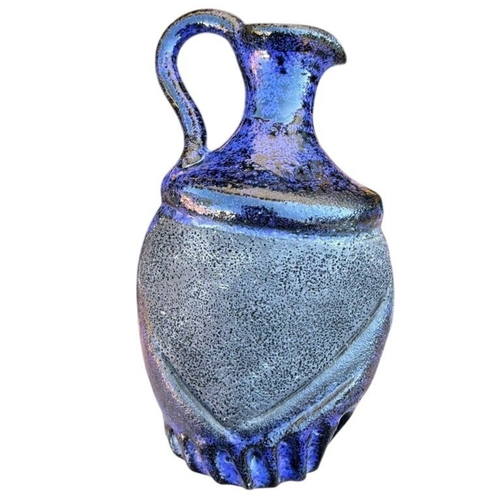 Studio Pottery Miniature Pitcher Blue Black Glaze Good Artisan Brutalist Decor